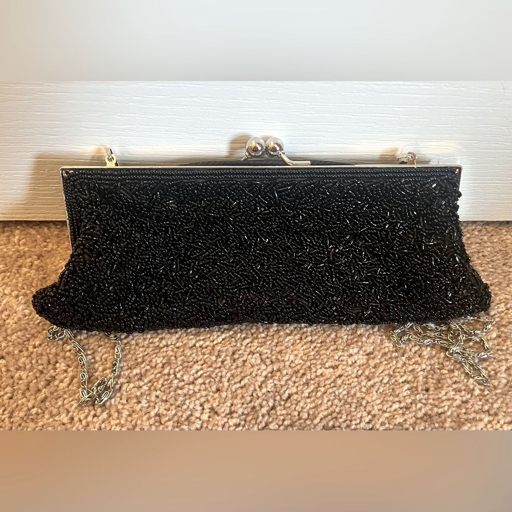 Vintage evening bag - black seed bead